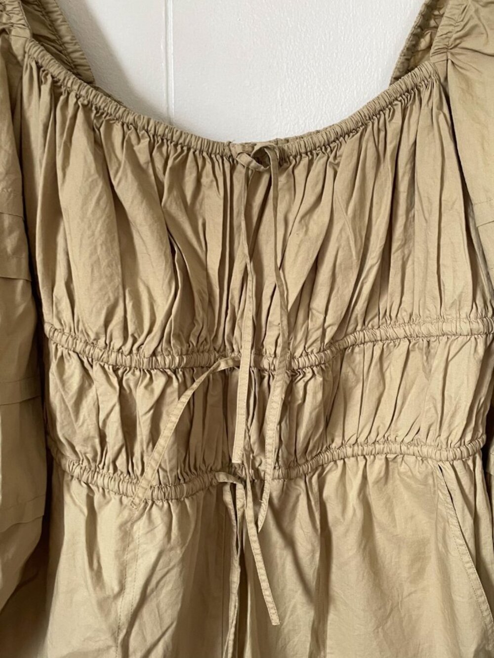 ULLA JOHNSON Amalie Jumpsuit Beige Khaki Cotton Poplin Tan, Size 8 - Picture 6 of 13